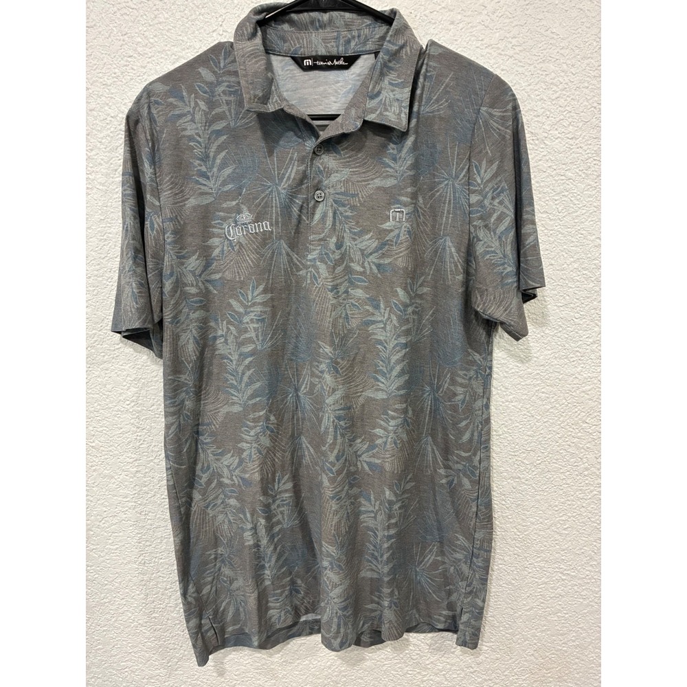 Travis Mathew Polo Shirt Mens M Gray Patio Time Tropical Print Golf Performance